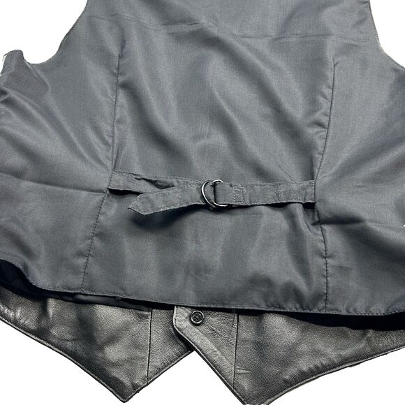 Wilsons Leather Vest Men's M Black Pockets Cinch Biker Motorcycle Y2K 90s - Picture 5 of 8